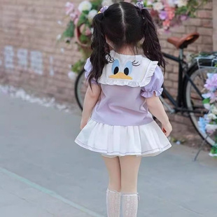 宝宝女童蓬蓬裙夏日鸭子水手服套装学院风jk卡通蝴蝶动漫两件套潮
