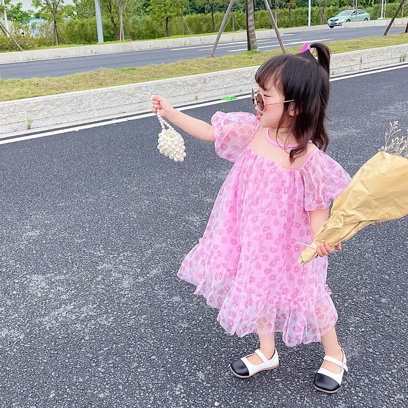 女童公主裙2025韩版夏季裙子蓬蓬网纱裙碎花仙女连衣裙女童装