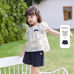 夏季 女童短袖 夏装 套装 宝宝儿童小童蝴蝶结泡泡洋气两件套衣服 新款