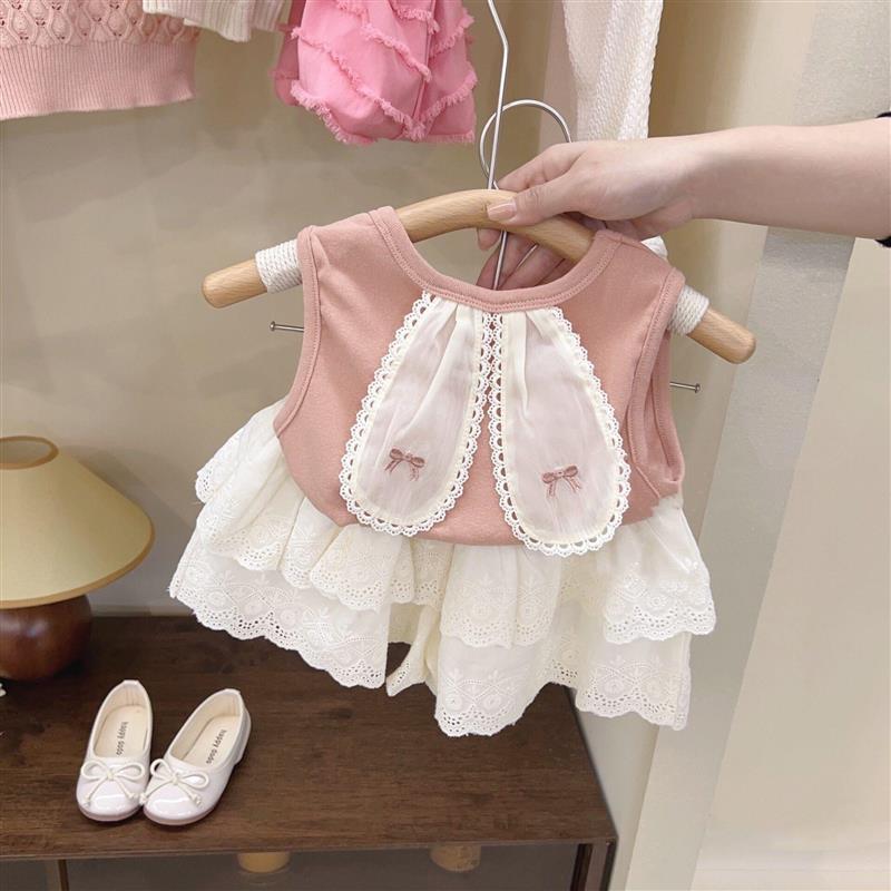 女童洋气套装无袖T恤背心裙子2024夏季新款韩版公主裙两件套上衣