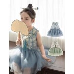 女童国风满印连衣裙夏装新款汉服裙女宝宝网纱公主裙中式演出服