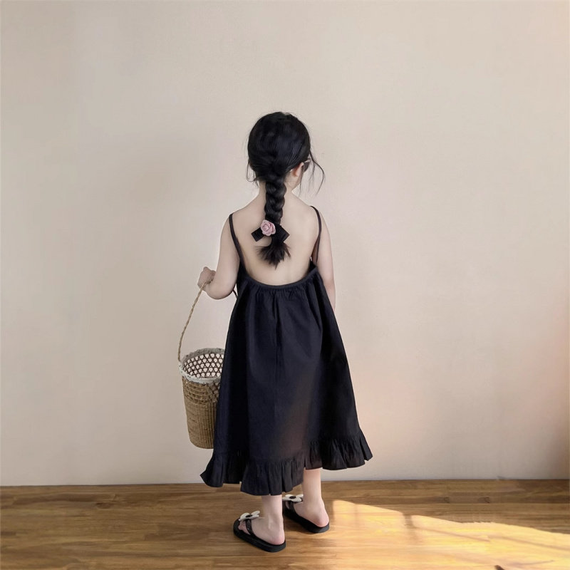 韩国童装女童夏季小心机露背吊带裙子薄款夏装宝宝海边度假裙