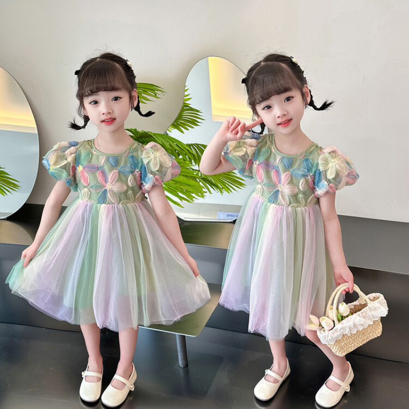 女童连衣裙夏季立体花朵裙子2025