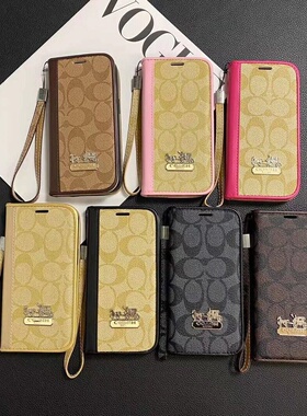 高级感适用苹果17promax保护套14plus手机壳翻Phone16盖插卡15手绳保护壳113奢华皮质C寇老花日韩12