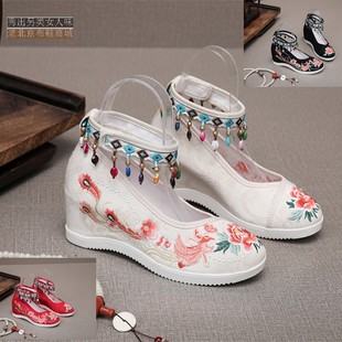 民族风绣花鞋女 流苏高跟搭配旗袍古风鞋 新款老北京布鞋女舞蹈鞋