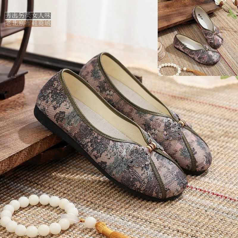平底老北京布鞋 一脚蹬女单鞋中老年 舒适懒人鞋开车鞋软底透气鞋