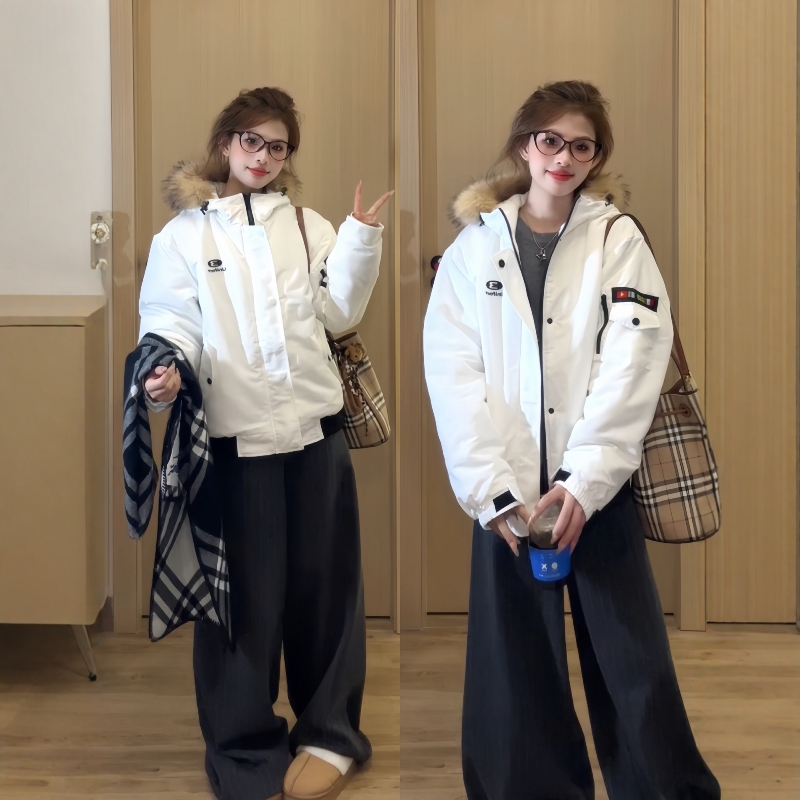 2025冬季新款冬装大毛领羽绒棉服女款棉衣派克服韩系情侣加厚棉袄