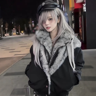 极地狼王座山雕假两件棉服女冬季新款厚保暖外套夹克棉衣情侣棉袄