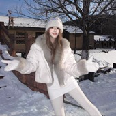 短款 大毛领冬季 新款 羽绒棉服女宽松加厚小个子韩系棉袄面包服外套