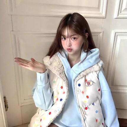 张九亿美式羊羔毛双面穿秋冬新款棉衣棉服马甲女棉袄百搭加厚外套