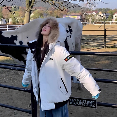 大毛领2025冬季新款冬装羽绒棉服女款棉衣派克服韩系情侣加厚棉袄