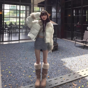 大毛领冬季新款短款羽绒棉服女宽松加厚小个子韩系棉袄面包服外套