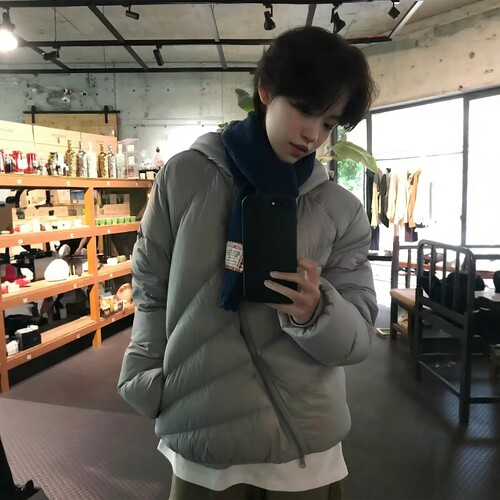 放射线斜拉链排骨羽绒棉服女冬季新款防风保暖轻薄连帽棉袄厚外套