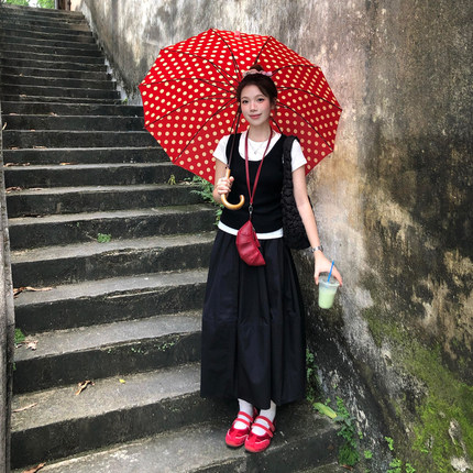日杂风黑色工装裙早秋暗黑系高腰a字裙设计感小众小个子口袋伞裙