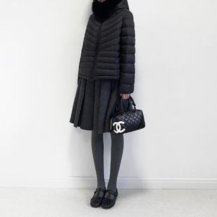 深灰色百褶裙日式 学院高腰a字裙高腰大摆伞裙设计小众毛呢半身裙