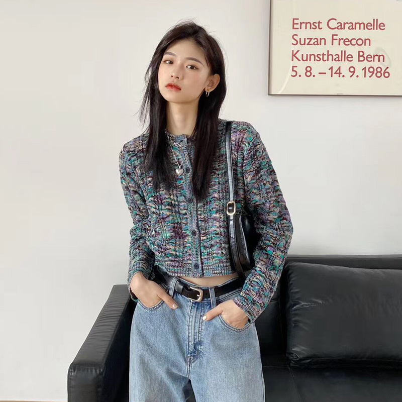 扎染日系复古风小众高腰针织衫