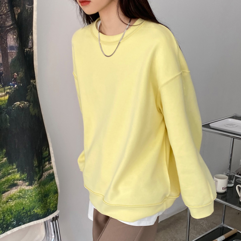 奶油黄元气少女显白糖果色卫衣