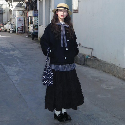 中长款蛋糕裙大摆木耳边半身裙