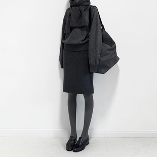 深灰色毛呢半身裙女日式高腰包臀裙复古加厚呢子中裙小个子一步裙