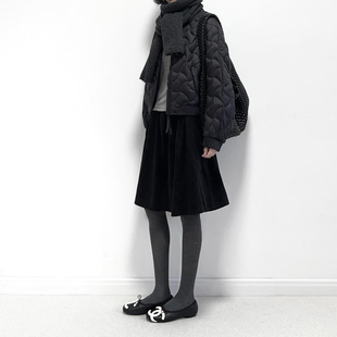 黑色毛呢半身裙日杂风高腰伞裙高级感冬垂感A字裙高腰小个子中裙