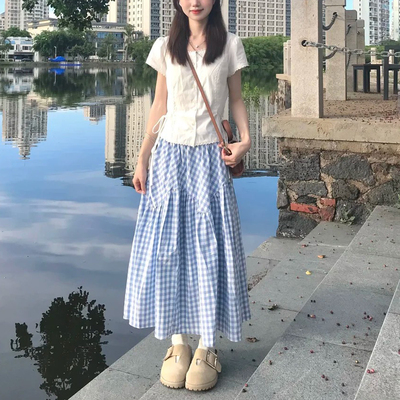 中长款A字裙荷叶边半身裙