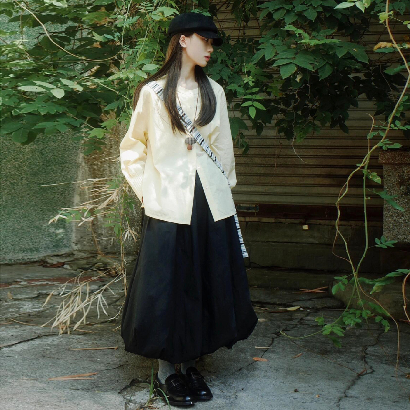 中长A字花苞裙半身裙口袋云朵裙