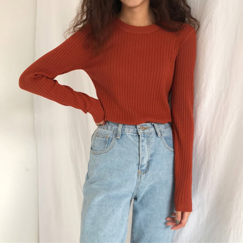 chic毛衣内搭打底修身弹力铁锈红