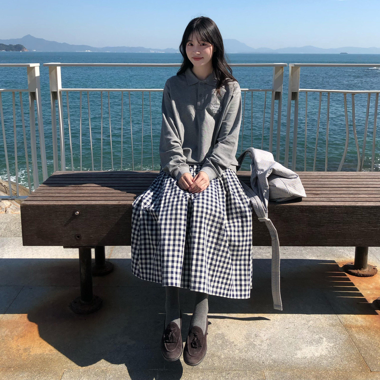 日式黑白格子半身裙复古文艺日系中长款A字裙松紧腰显瘦遮胯伞裙