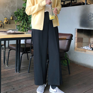 ulzzang港味阔腿裤黑色宽松休闲直筒裤子百搭高腰显瘦垂感西装裤