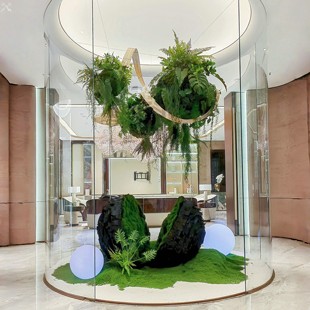 现代简约悬浮绿植景观酒店商场天井橱窗艺术场景布置仿生植物造景