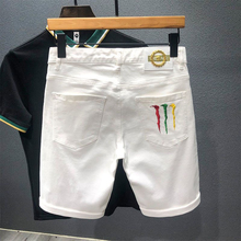 白色牛仔短裤男士五分韩版修身中裤2024夏季外穿潮牌马裤潮流百搭