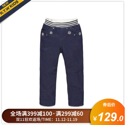 rtw秋冬新款女童中大童修身加绒加厚打底裤针织牛仔长裤RKGK63227