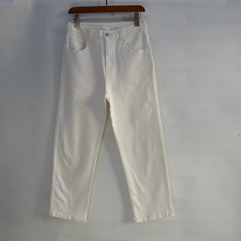 h 女士 小直筒九分裤 显瘦小个子女生牛仔裤白色春秋新款弹力高腰