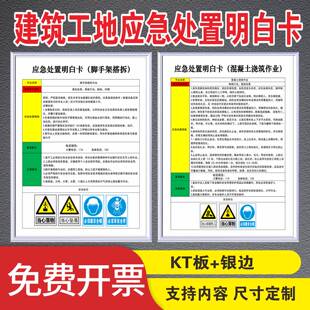 工地岗位应急处置明白卡应急处置措施紧急联系危害因素标识标牌