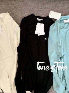 【现货清仓】韩国品牌LOCLE人造丝刺绣logo标长袖圆领T恤