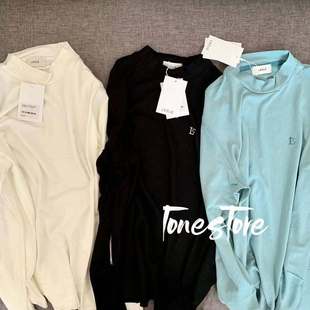 【现货清仓】韩国品牌LOCLE人造丝刺绣logo标长袖圆领T恤