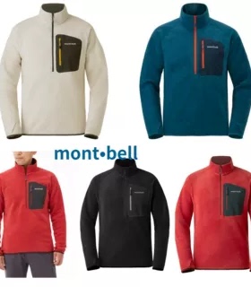 日本代购MONTBELL CLIMAPLUS100保暖半拉链抓绒中间层男款1106593
