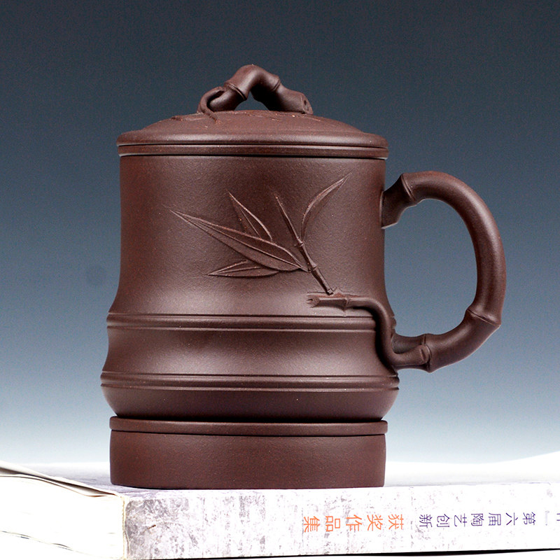 宜兴纯手工原矿紫泥竹节过滤杯