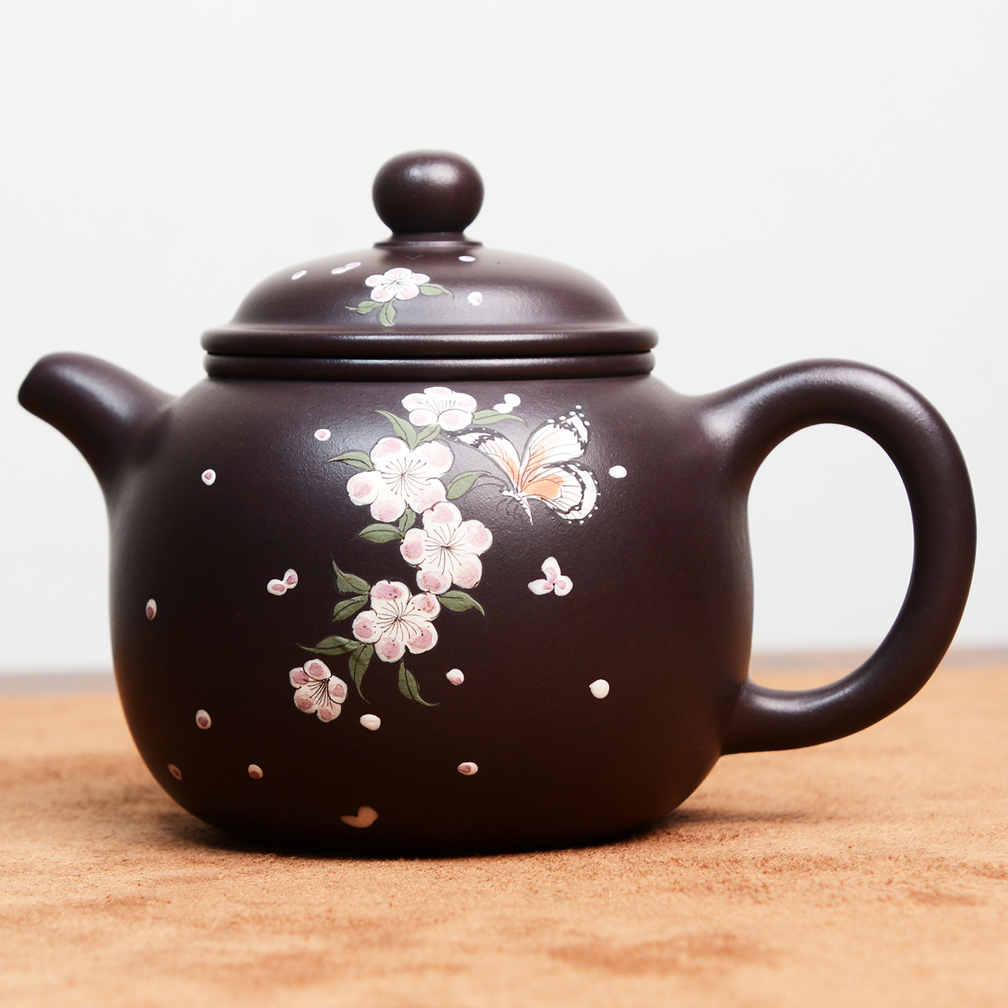 海庄功夫茶具宜兴紫砂壶茶壶原矿紫茄泥全手工匏尊彩绘梅花壶