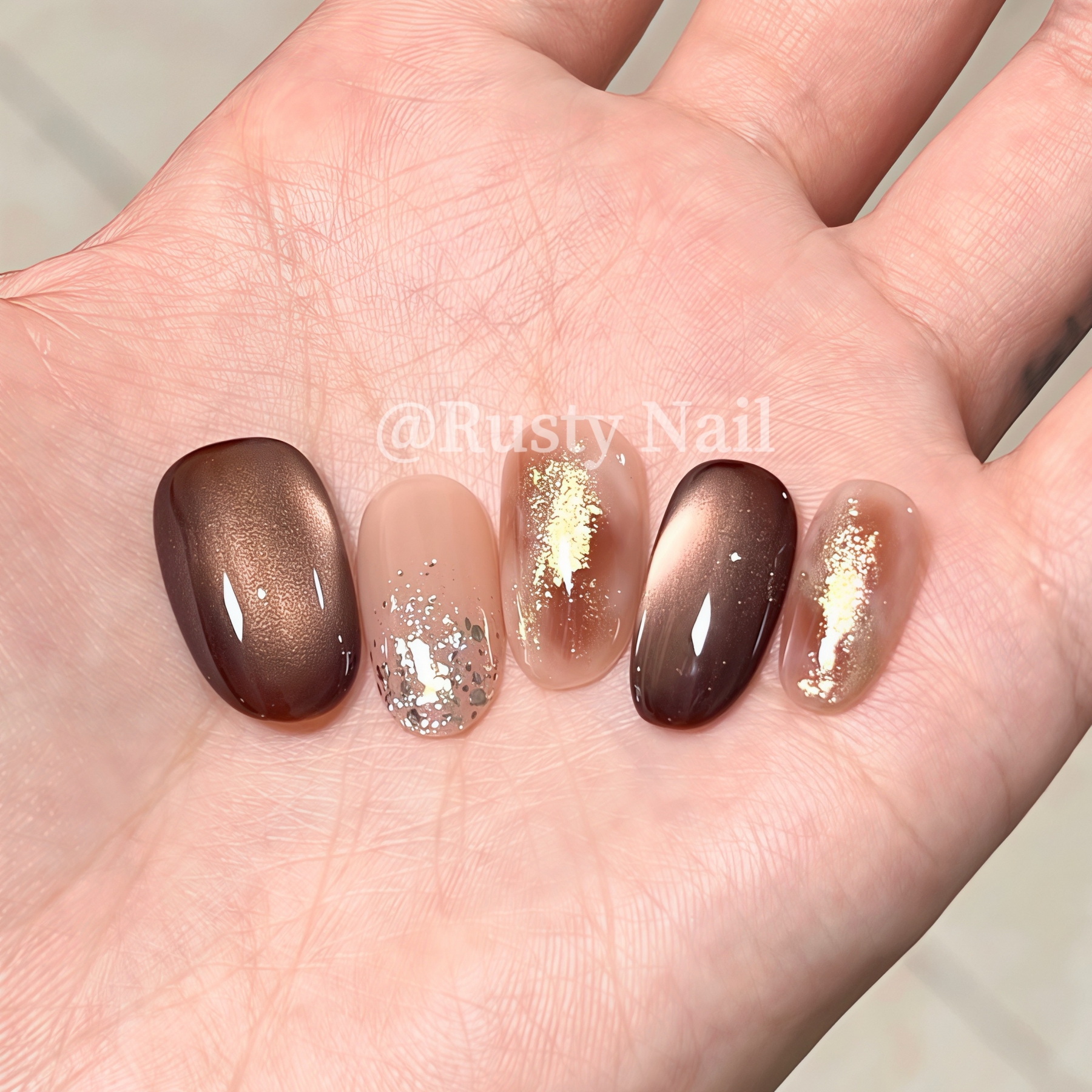 秋冬高级感琥珀晕染纯手工穿戴甲