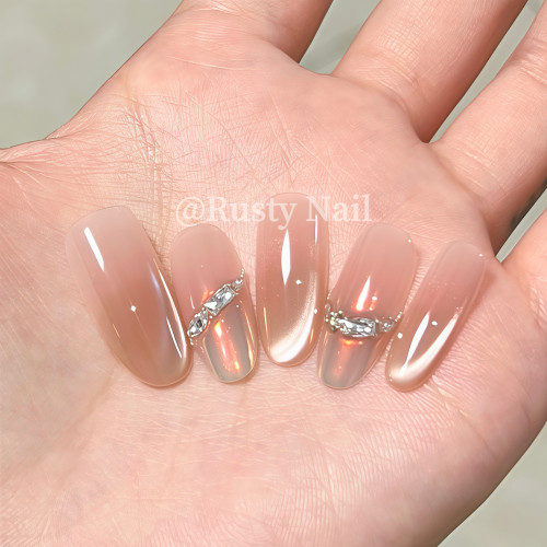 高级感爆闪极光粉猫眼手工穿戴甲