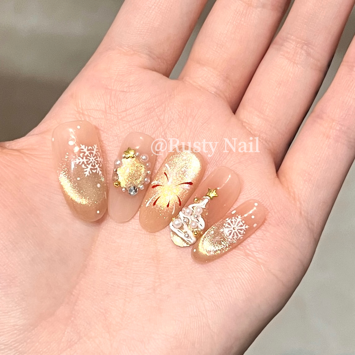 纯欲风圣诞限定纯手工猫眼穿戴甲