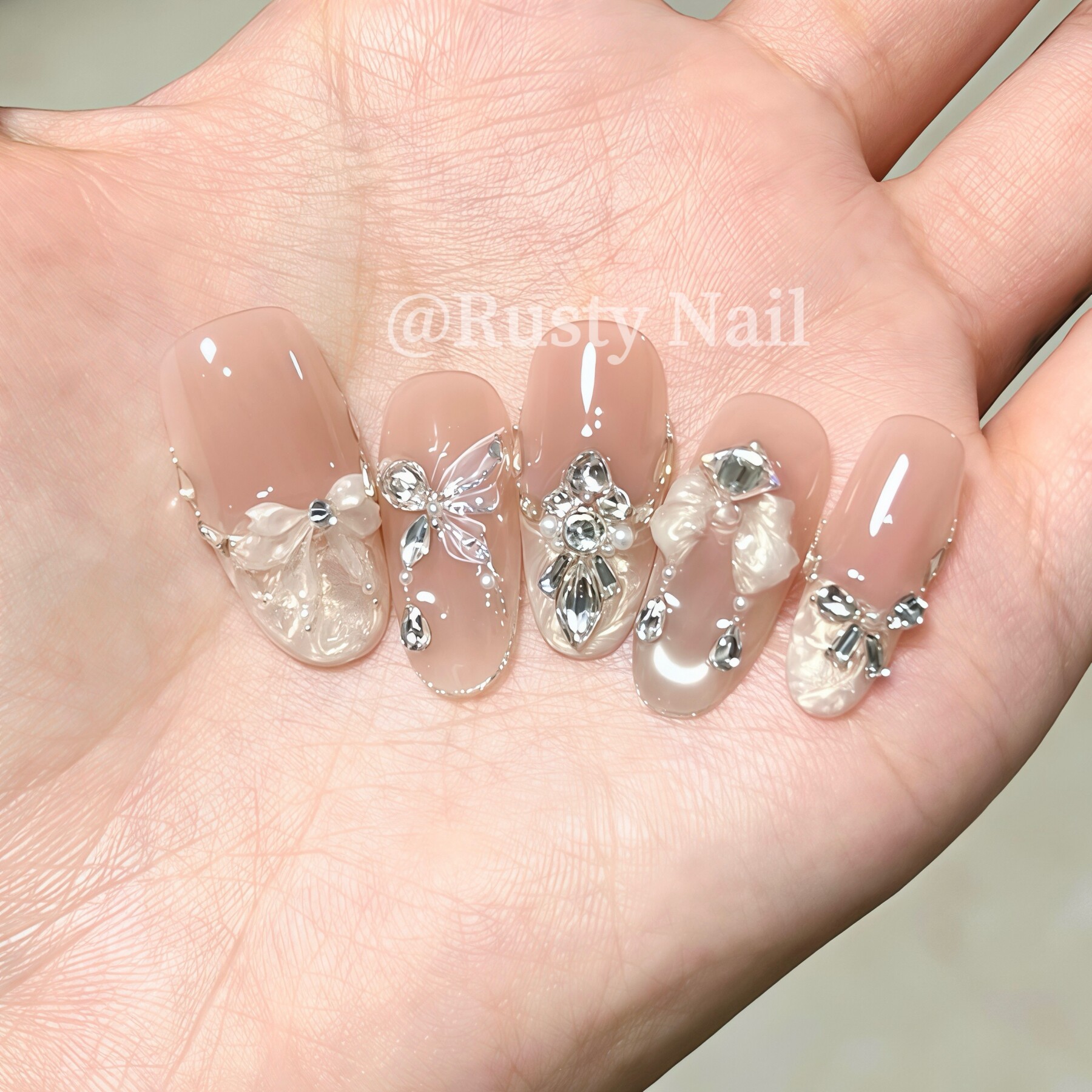 【蝶恋花】轻奢高级感千金法式蝴蝶结猫眼手工穿戴甲精致美甲贴片