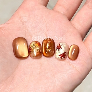 气质显白美甲贴片 秋冬高级感琥珀金色猫眼手工穿戴甲短款 现货