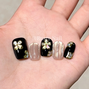 【现货】黑道千金国风新中式纯手工穿戴甲高级感短款显白美甲贴片