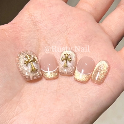 高级感克罗心法式猫眼手工穿戴甲