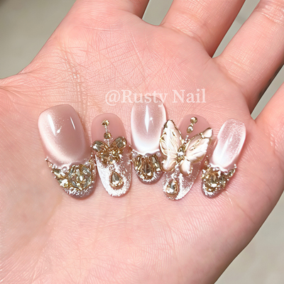 千金爆闪蝴蝶轻奢高级感手工美甲