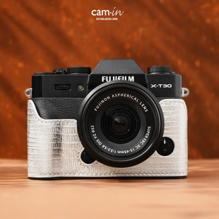 cam-in富士XT30三代保护套xt30II代底座牛皮蛇纹皮套手工真皮半套