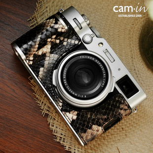 cam·in 富士x100vi保护套复古牛皮蛇纹相机半套手柄底座壳皮套