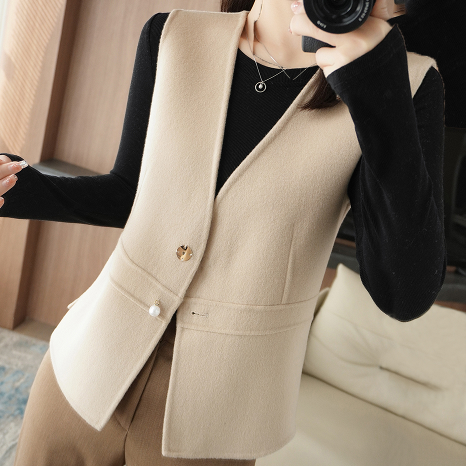 100%羊毛双面呢马甲修身显瘦V领